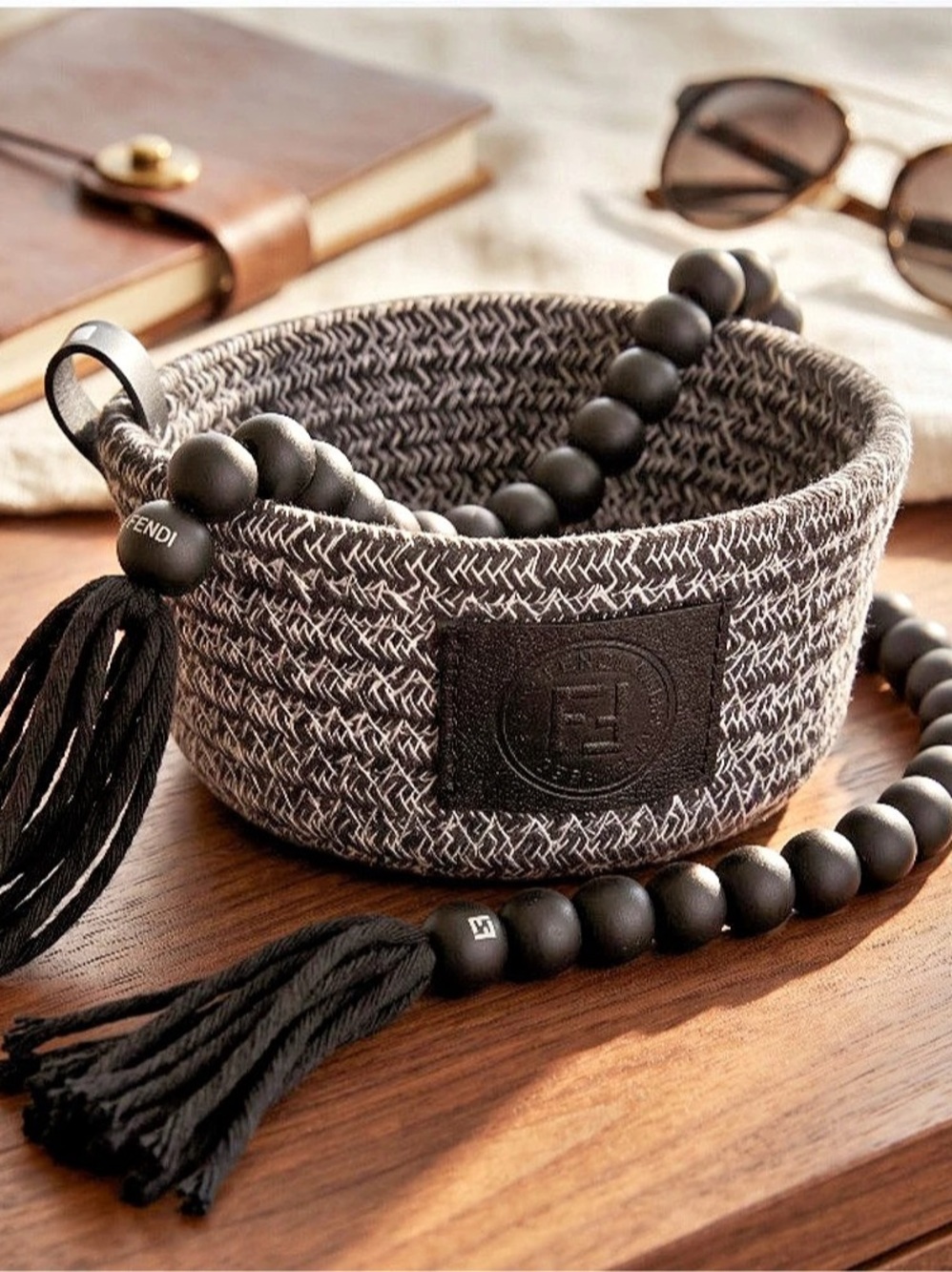 Fendi Woven Basket with Decorative bead rope accent